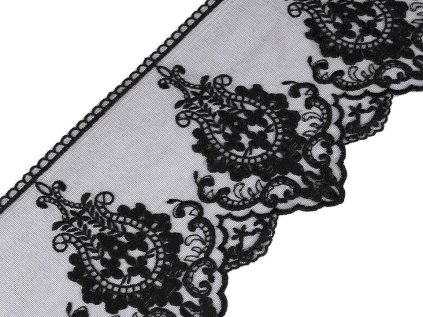 Vyšívaný prýmek na monofilu šíře 15 cm (Varianta černá, Balení 1 m)