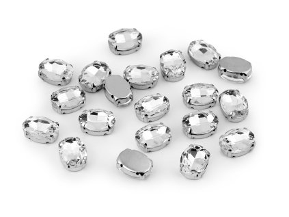 Našívací kamínky v pouzdře / kotlíku oválné 10x14 mm (Varianta crystal, Balení 20 ks)