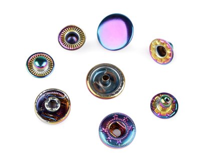 Knoflíky stiskací s pérkem Ø15 mm na středně silné látky, duhové (Varianta multikolor, Balení 10 sada)
