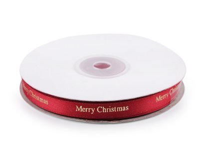 Vánoční saténová stuha Merry Christmas šíře 9 mm (Varianta 1 červená, Balení 5 m)