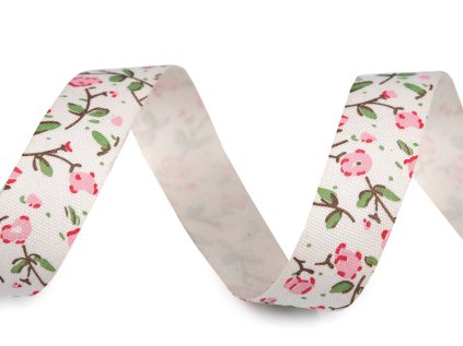Bavlněná stuha šíře 15 mm květy (Varianta 1 režná světlá růžová, Balení 5 m)