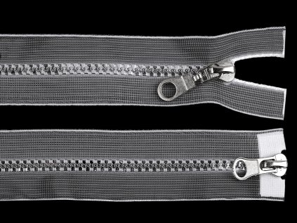 Zip kostěný No 5 dělitelný 2 jezdce / dvoucestný 90 cm transparentní (Varianta transparent stříbrná, Balení 1 ks)