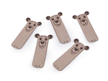 Nášivka / štítek z eko kůže medvídek (Varianta 1 šedokrémová, Balení 5 ks)