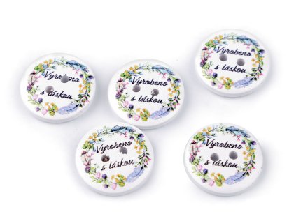 Dřevěný dekorační knoflík Vyrobeno s láskou (Varianta 1 bílá, Balení 500 ks)