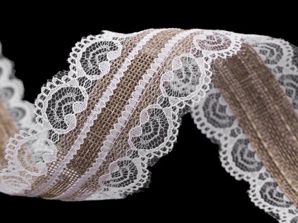 Jutová stuha s krajkou šíře 55 mm (Varianta režná přírodní bílá, Balení 1 m)