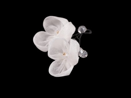 Květ na drátku s broušenými korálky hand made (Varianta 1 Off White, Balení 1 ks)