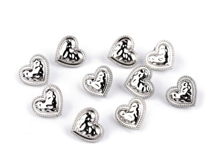 Kovový knoflík srdce velikost 18" (Varianta 1 stříbrná, Balení 10 ks)