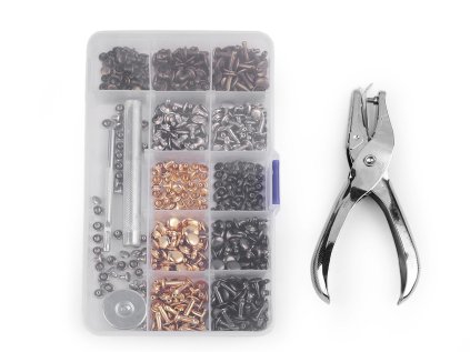 Sada dutých nýtů / kleště / razič v boxu (Varianta viz foto, Balení 1 sada)