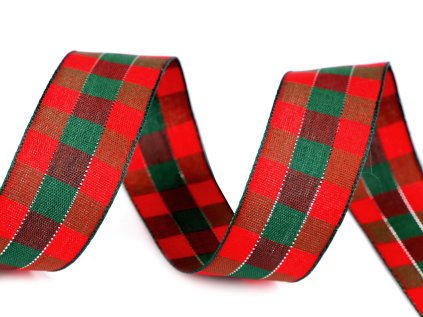 Károvaná stuha s lurexem šíře 25 mm (Varianta 1 červená stříbrná, Balení 1 m)