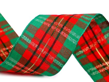 Károvaná stuha s lurexem šíře 38 mm (Varianta 1 zelená zlatá, Balení 1 m)