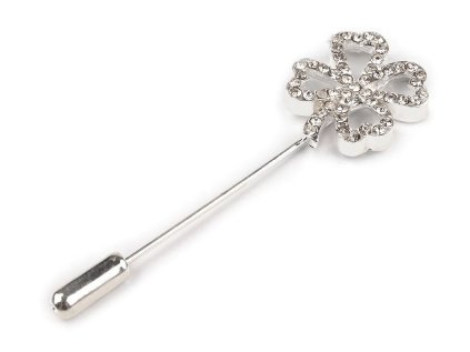 Ozdobný špendlík čtyřlístek 17x51 mm (Varianta stříbrná, Balení 1 ks)