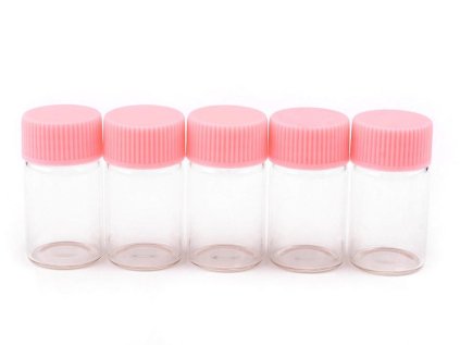 Skleněná lahvička s plastovým víčkem 20x40 mm (Varianta 2 pink transparent, Balení 20 lahv.)