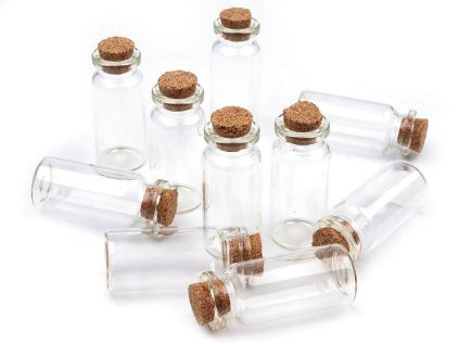 Skleněná lahvička s korkem 20x50 mm (Varianta transparent, Balení 5 lahv.)