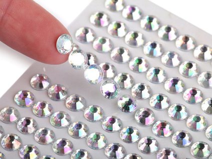Samolepicí kamínky AB efekt na lepicím proužku Ø6 mm (Varianta crystal AB, Balení 1 karta)