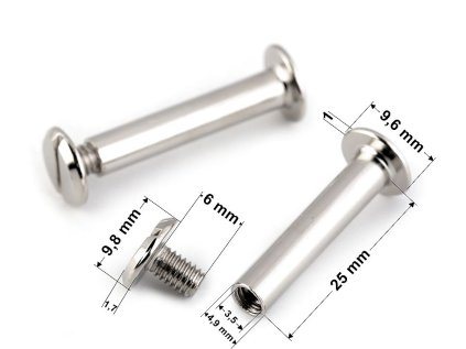 Knihařský šroub 12; 16; 20 a 25 mm (Varianta 1 (25 mm) nikl, Balení 10 pár)