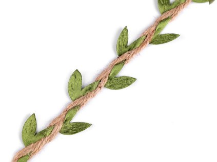 Jutový prýmek šíře 25 mm  s listy (Varianta režná přírodní, Balení 10 m)