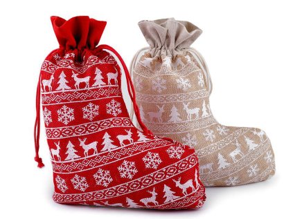 Mikulášská / vánoční punčocha 20x27 cm imitace juty (Varianta 1 režná, Balení 1 ks)
