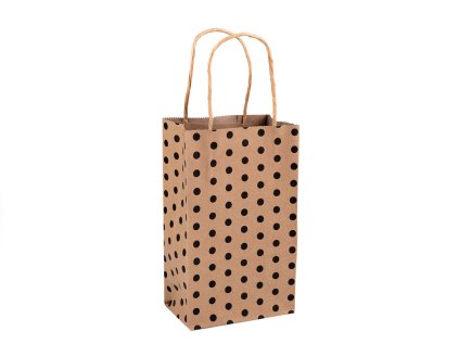 Papírová taška s puntíky 13x21,5 cm (Varianta 2 hnědá přírodní černá, Balení 5 ks)