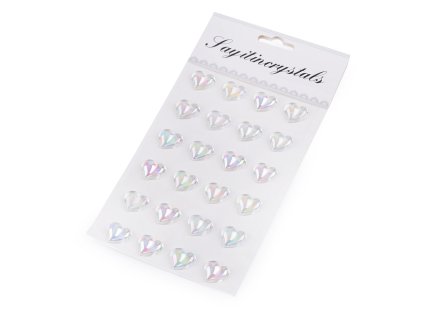 Samolepicí srdce na lepicím proužku AB efekt (Varianta crystal AB, Balení 12 karta)