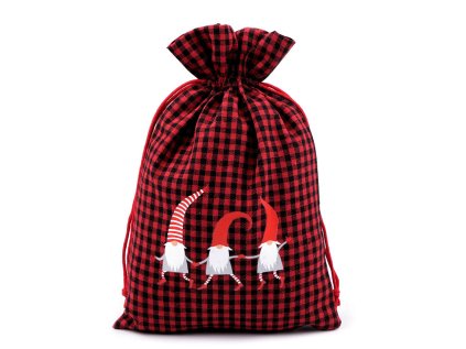 Dárkový pytlík káro skřítek 20x30 cm (Varianta červená, Balení 1 ks)
