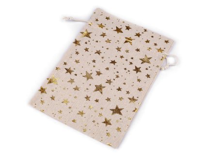 Dárkový pytlík hvězdy metalické 20x30 cm lněný (Varianta 1 režná stříbrná, Balení 1 ks)