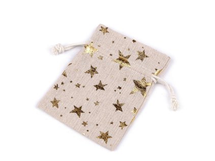 Dárkový pytlík hvězdy metalické 10x13 cm lněný (Varianta 1 režná stříbrná, Balení 10 ks)