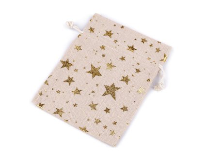Dárkový pytlík hvězdy metalické 13x18 cm lněný (Varianta 1 režná stříbrná, Balení 1 ks)