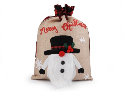 Vánoční / mikulášský pytel 38x55 cm imitace juty (Varianta 1 režná přírodní sněhulák, Balení 1 ks)