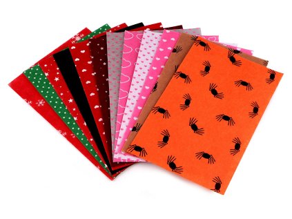 Látková dekorativní plsť / filc hvězda, vločka, srdce, pavouk, puntík 20x30 cm (Varianta mix, Balení 12 ks)