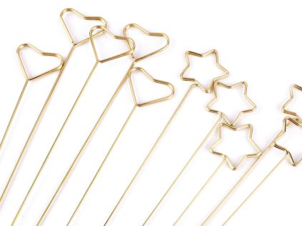 Kovový zápich / držák na foto, přání - hvězda, srdce (Varianta 1 zlatá srdce, Balení 10 ks)