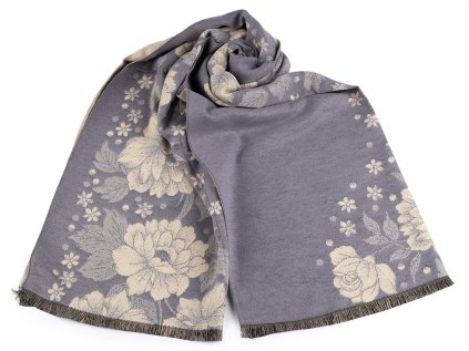 Šátek / šála typu kašmír s třásněmí, květy 68x180 cm (Varianta 8 černá, Balení 1 ks)