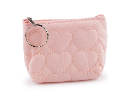 Malá peněženka / klíčenka srdce, prošívaná 11x8 cm (Varianta 1 pudrová, Balení 1 ks)