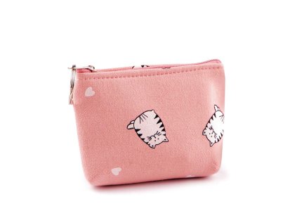 Malá peněženka / klíčenka kočka, textilní 11x8 cm (Varianta 1 pudrová, Balení 1 ks)
