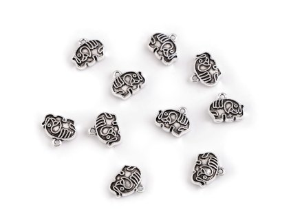 Kovový přívěsek / taháček na zip slon 12x10 mm (Varianta platina, Balení 10 ks)