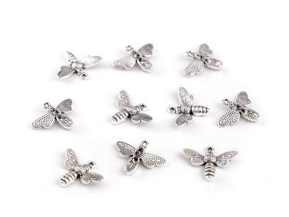 Kovový přívěsek / taháček na zip včela 19x15 mm (Varianta 1 platina, Balení 10 ks)