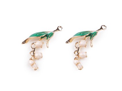 Kovový přívěsek / taháček na zip srdce, konvalinka (Varianta 1 bílá konvalinka, Balení 2 ks)