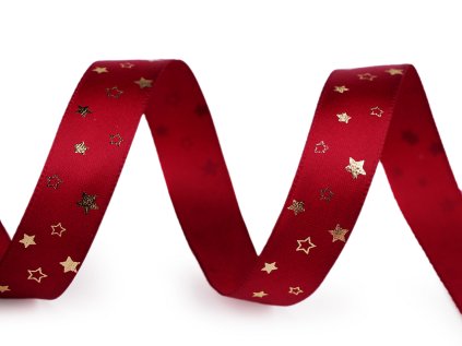 Vánoční saténová stuha hvězdy šíře 15 mm (Varianta 2 červená zlatá, Balení 5 m)