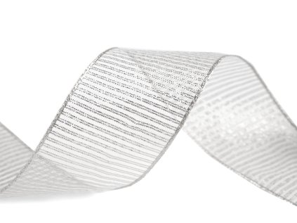Stuha s lurexem a drátem šíře 40 mm (Varianta 802 stříbrná, Balení 25 m)