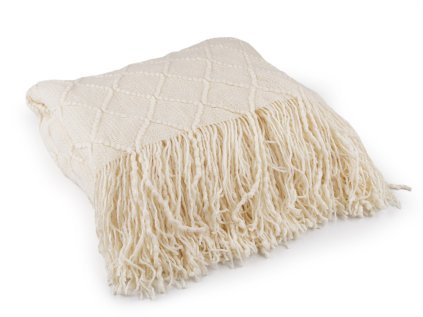 Pletená deka / přehoz s třásněmi 130x155 cm (Varianta 2 béžová, Balení 1 ks)