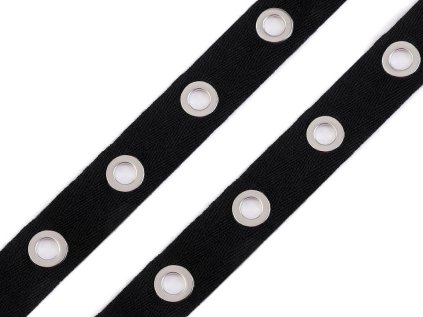 Prýmek / průchodky na bavlněné stuze šíře 24 mm (Varianta 1 černá nikl, Balení 9 m)