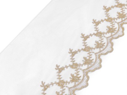 Vyšívaná krajka na monofilu s lurexem šíře 17 cm (Varianta Off White zlatá světlá, Balení 1 m)