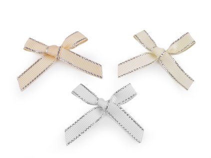 Svatební / dekorační rypsová mašlička s lurexovým okrajem (Varianta 1 bílá, Balení 10 ks)