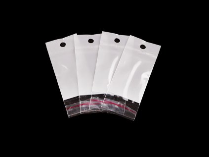 PP sáček s lepicí klopou a závěsem 4x6 cm jedna strana průhledná (Varianta bílá transparent, Balení 100 ks)