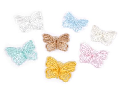 Motýl vyšívaný na monofilu k našití a nalepení (Varianta 1 Off White, Balení 10 ks)