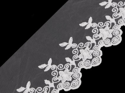 Vyšívaná krajka / prýmek na monofilu šíře 90 mm (Varianta 1 Off White, Balení 13.5 m)