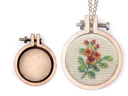 Mini dřevěný rámeček / přívěsek na vyšívání srdce, ovál, kruh (Varianta 1 (Ø24 mm) přírodní kruh, Balení 1 ks)