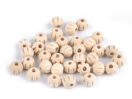 Dřevěné korálky nelakované rýhované Ø12 mm (Varianta přírodní sv., Balení 20 g)