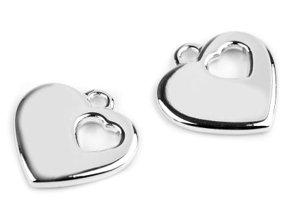 Plastový přívěsek srdce 24x24 mm (Varianta 1 stříbrná, Balení 5 ks)