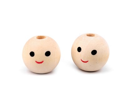 Dřevěné korálky s obličejem Ø18 mm (Varianta přírodní sv., Balení 10 ks)