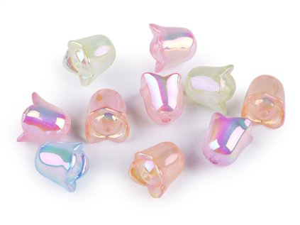 Plastové korálky s AB efektem tulipán / zvoneček / sukýnka 15x16 mm (Varianta mix, Balení 10 ks)